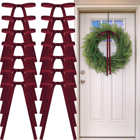 Skiennix 24 Pcs Velvet Bows - Vintage Ribbon Decorations for Christmas Tree & Crafts | Burgundy, 9 x 13 Inch