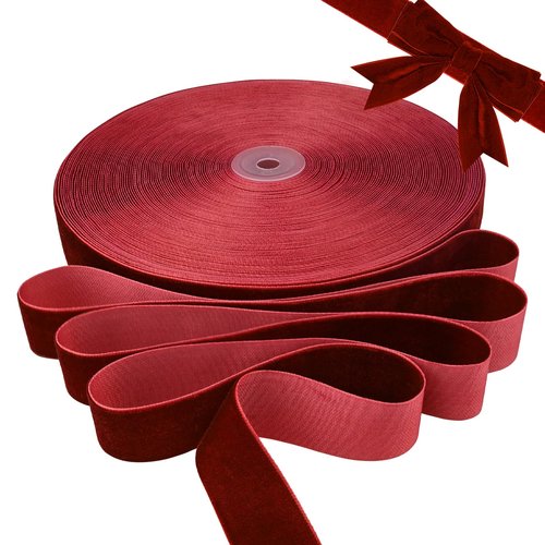 BokingOne Wine Red Velvet Ribbon - 1 Inch x 30 Yards, Burgundy Nylon Velvet Ribbon for Gift Wrapping, Wedding, Party Decorations
