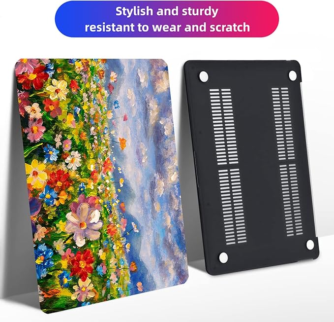 AMCJJ Compatible with MacBook Air 13 Inch Case 2017 2016 2015 2014 2013 2012 2011 2010 Release A1466/A1369, Plastic Hard Shell Case + Keyboard Cover + Screen Protector - Flowers