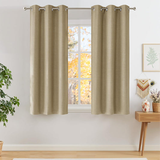 NICETOWN Blackout Curtains | Short Faux Linen Oatmeal Privacy Panels - 63 Inches, Grommet Top, 2 Panels