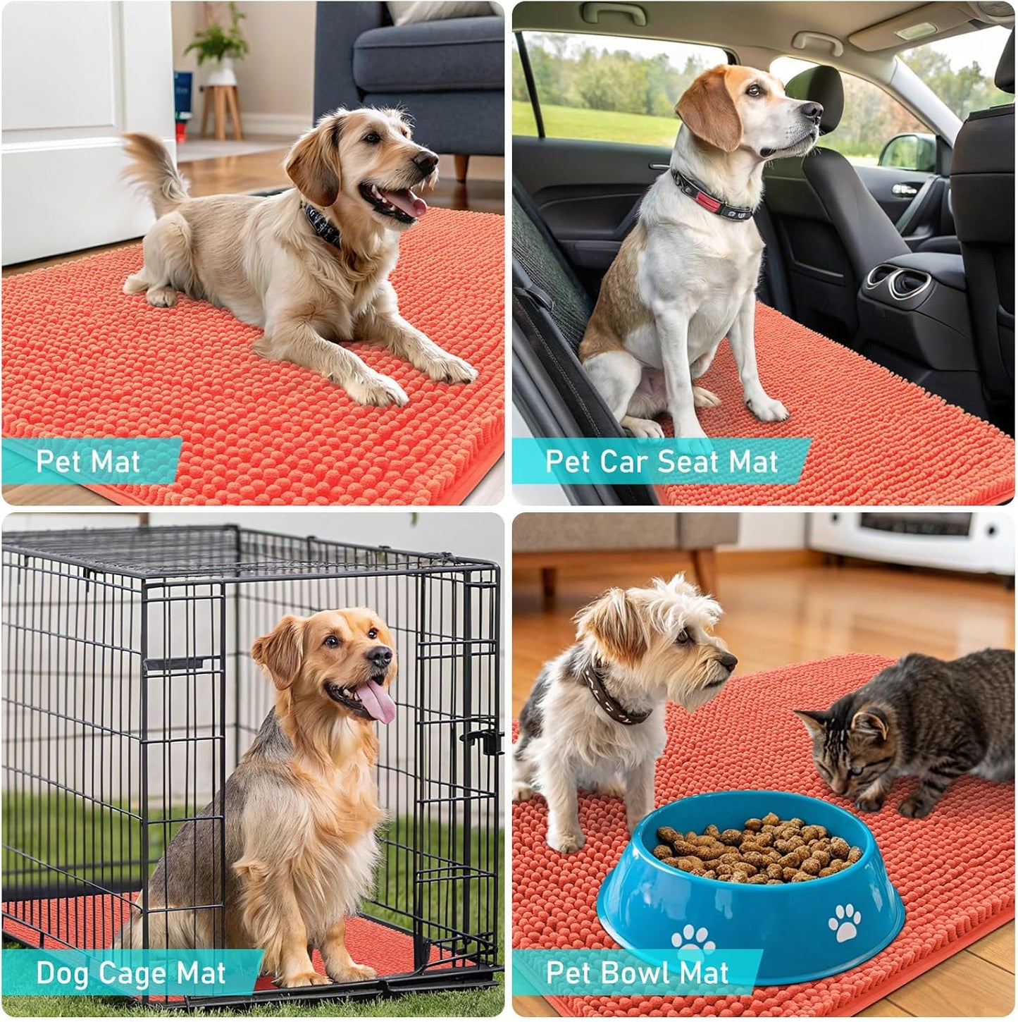 OLANLY Dog Door Mat - Absorbent Non-Slip Chenille Mat for Muddy Paws | 35x24 Coral Indoor Carpet