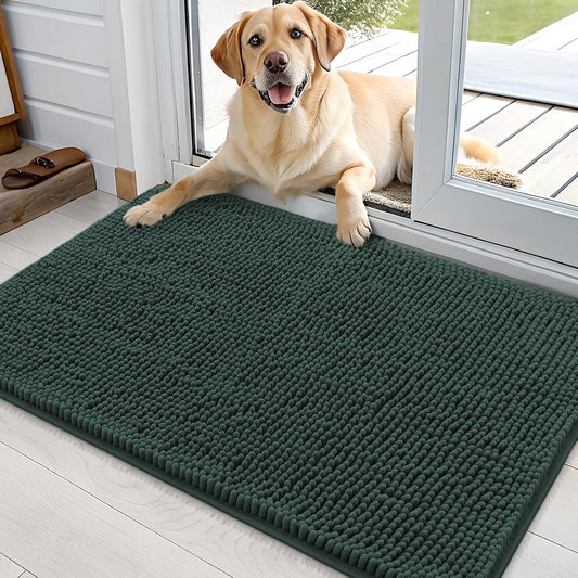 OLANLY Dog Door Mat - Absorbent Non-Slip Washable Doormat for Muddy Paws | 35x24 Blackish Green