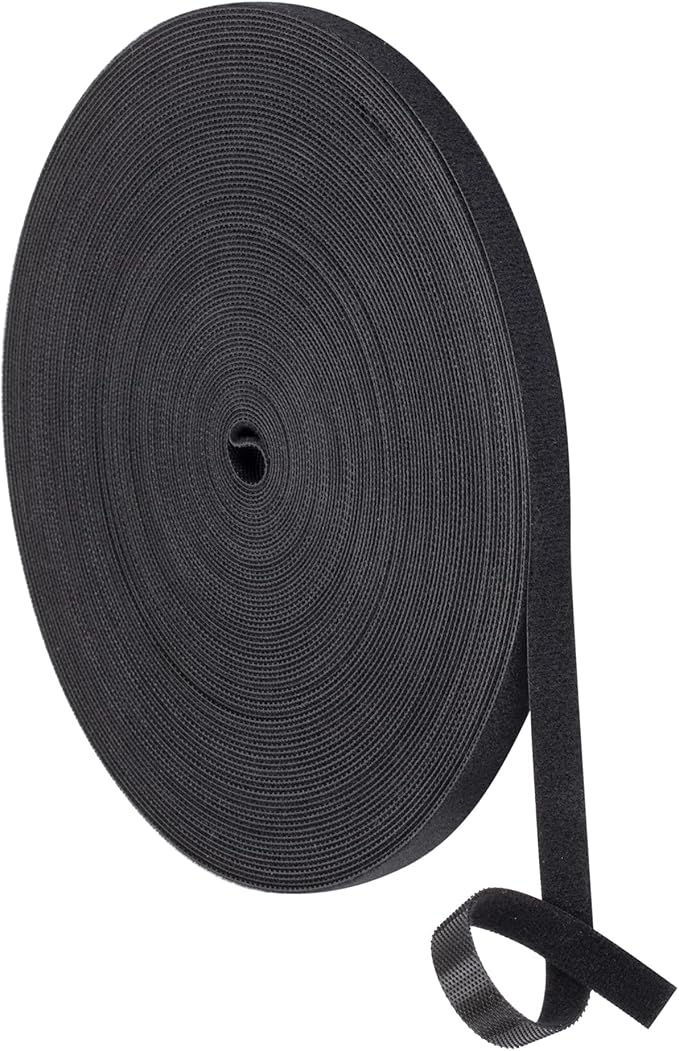 Xnakko 1cm Double Sided Hook and Loop Fastening Tape Reusable Cable Ties Nylon Fastening Tape Wire Manager for Home, Office (Black, 25Yard)
