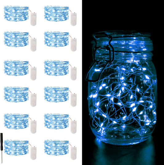Skiennix 12 Pack Fairy Lights - Battery Operated 7FT 20LED Waterproof Silver Wire for Indoor/Outdoor Decor