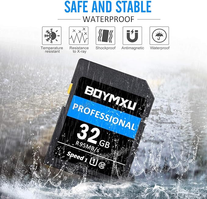 32GB Memory Card, BOYMXU Professional 1000 x Class 10 UHS-I U3 Card Compatible Computer Cameras and Camcorders, 32gb Card Up to 95MB/s, Blue/Black