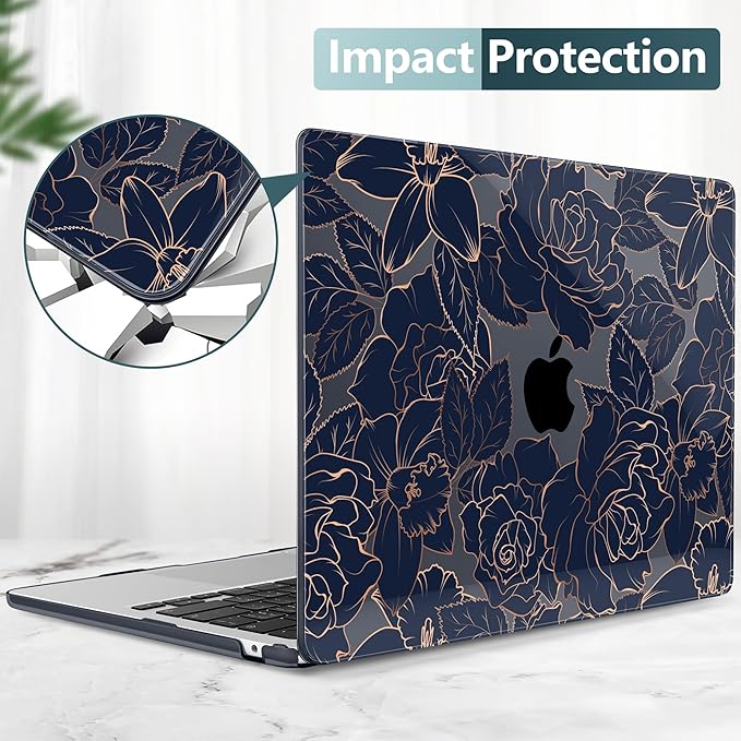 TWOLSKOO for MacBook Air 13 inch Case M5 2026 M4 2025 M3 M2 2024-2022 A3449 A3240 A3113 A2681, Plastic Hard Shell & Keyboard Cover & Screen Film for MacBook Air 13.6 inch Case, Elegant Roses
