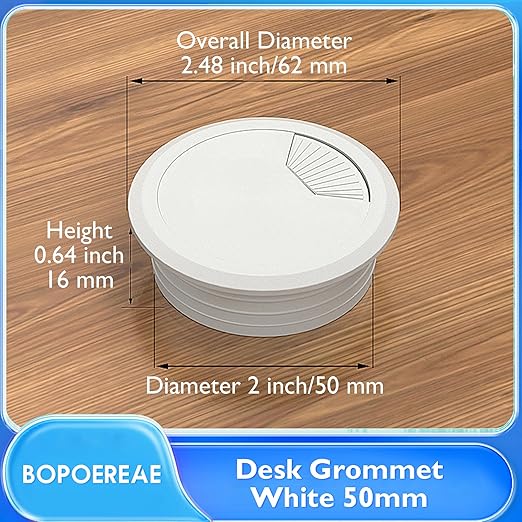 BOPOREAE Desk Grommet 2" (50 mm), Desk Cord Hole Cover, Cable Grommet ABS Plastic, Desk Hole Grommet for Office and Home Table Cable, Detachable Adjustable Cable Cord Organizer (White 2 Pcs)