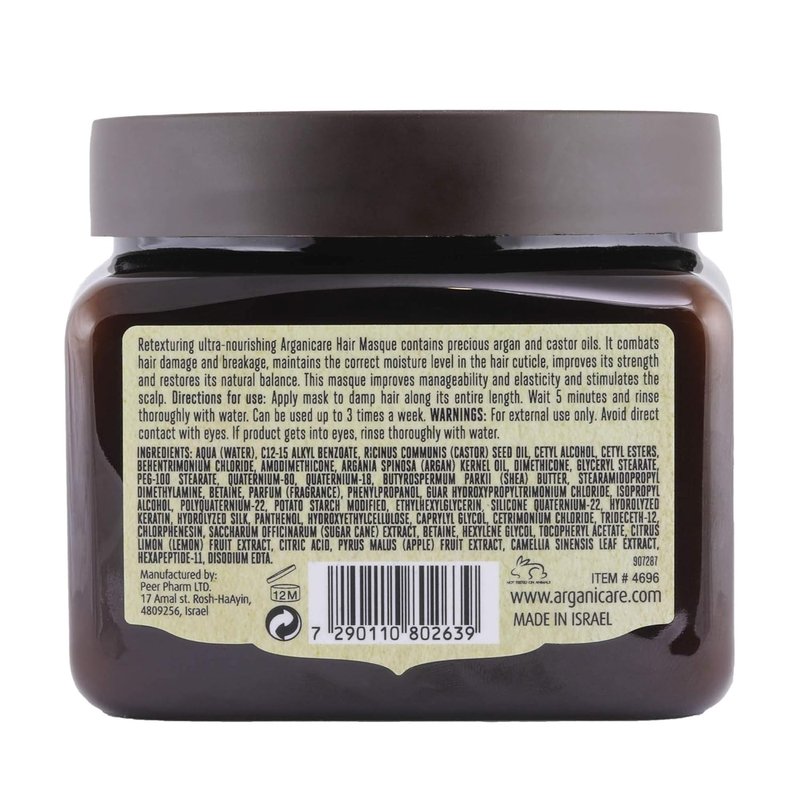 Arganicare Natural Organic Castor Oil & Argan Oil Hair Mask - Deep Conditioning Treatment for Dry, Damaged Hair | 16.9 Fl. Oz.