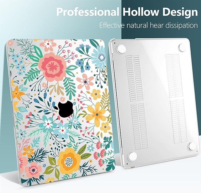 TWOLSKOO for MacBook Air 13 inch Case M5 2026 M4 2025 M3 M2 2024-2022 A3449 A3240 A3113 A2681, Plastic Hard Shell & Keyboard Cover & Screen Film for MacBook Air 13.6 inch Case, Abstract Flower