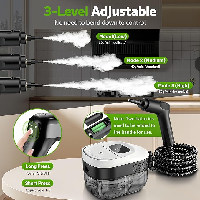 Pressurized Handheld Steam Cleaner 2500W, 54oz Large-Capacity Steamer with 3-Level Adjustable Steam, 15s Heat-Up & 15Pcs Accessories â for Car, Tile, Grout, Couch, Floor, Bed, Dirt, Furniture