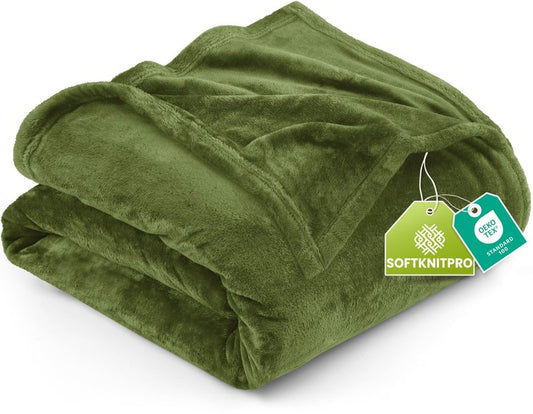 Utopia Bedding Fleece Blanket Queen Size Olive 300GSM Luxury Fuzzy Soft Anti-Static Microfiber Bed Blanket (90x90 Inch)