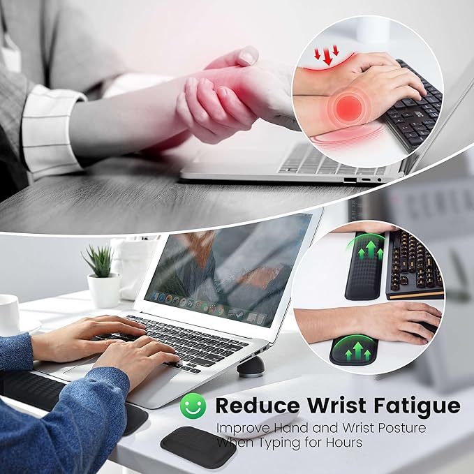 MEKASS Ergonomic Wrist Rest for Keyboard and Mouse, Soft Memory Foam Keyboard Wrist Rest Set with Non-Slip Silicone Base, Easy Typing, Pain Relief, Comfort for Office, Work, Gaming (Light Gray)