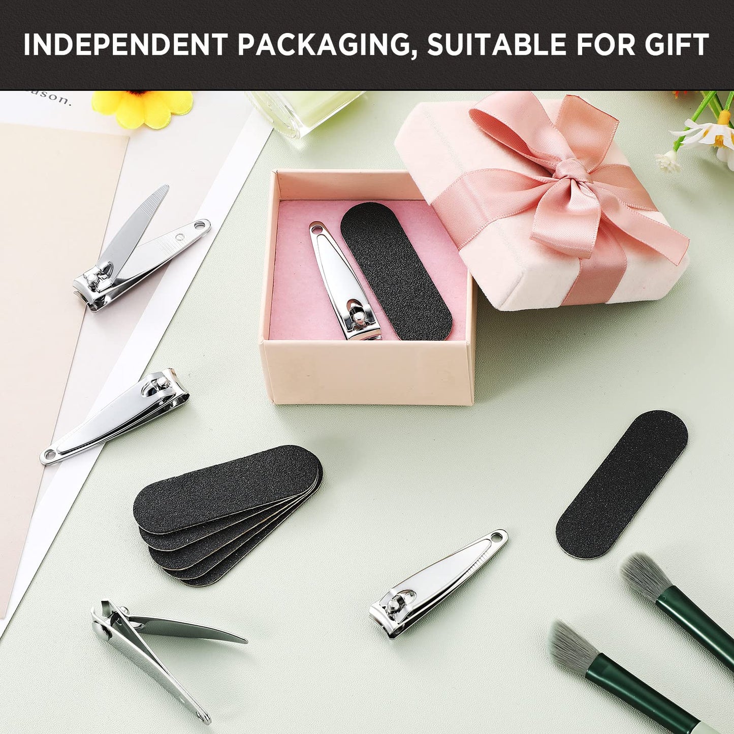 Lothee 120 Pcs Nail Clippers and Nail File Sets Bulk for Men Women 60 Pcs Thick Stainless Steel Fingernail and Toenail Cutter Clippers 60 Mini Double Sided Emery Board Manicure Pedicure Beauty Salon