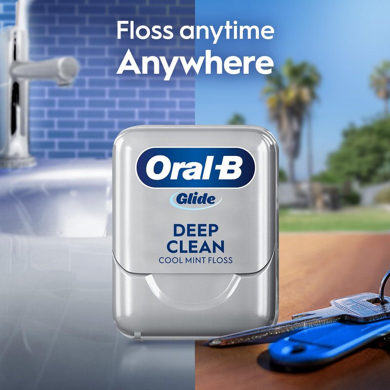 Oral-B Glide Deep Clean Dental Floss, Cool Mint, 6 Pack (262.4 YD Total) - Shred-Resistant Smooth Dental Tape for Tight Spaces