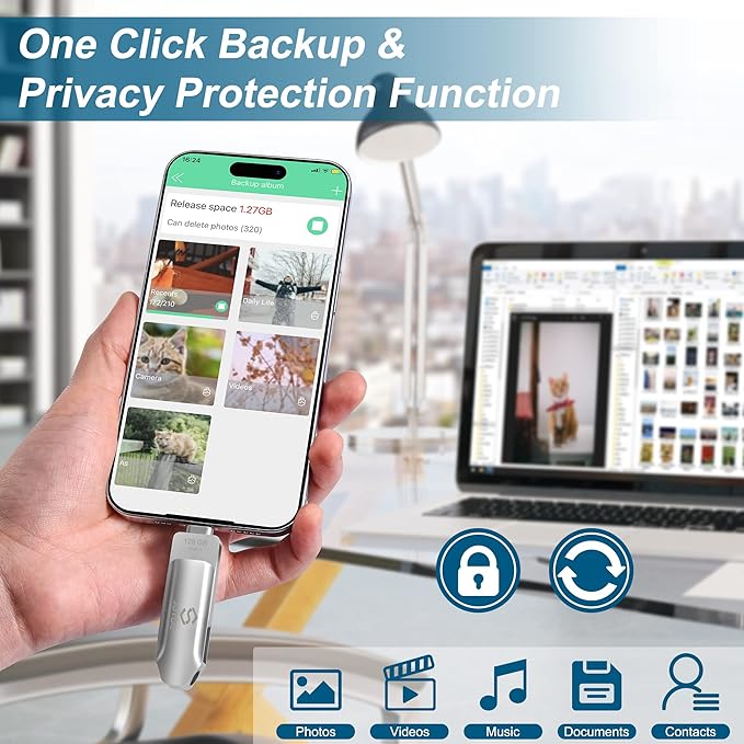 Genuine Apple MFi Certified USB C & Lightning Flash Drive 256GB - Real Storage Capacity - Secure Auto Backup Photo Stick iPhone iPad Photo & Video Encrypted-External-Storage to Store & Transfer Files