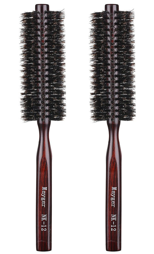 PERFEHAIR Boar Bristle Round Brush-1.3 inch, Pack of 2, Small Round Brushes for Blow Drying Styling Short, Fine, Thin Hair & Beard