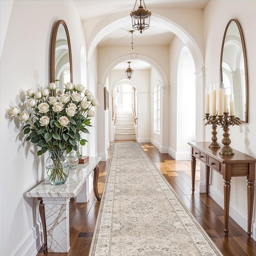 Hallway Washable Runner Rug - Vintage Non-Slip Soft Floor Mat for Entryway | 3x20 Beige