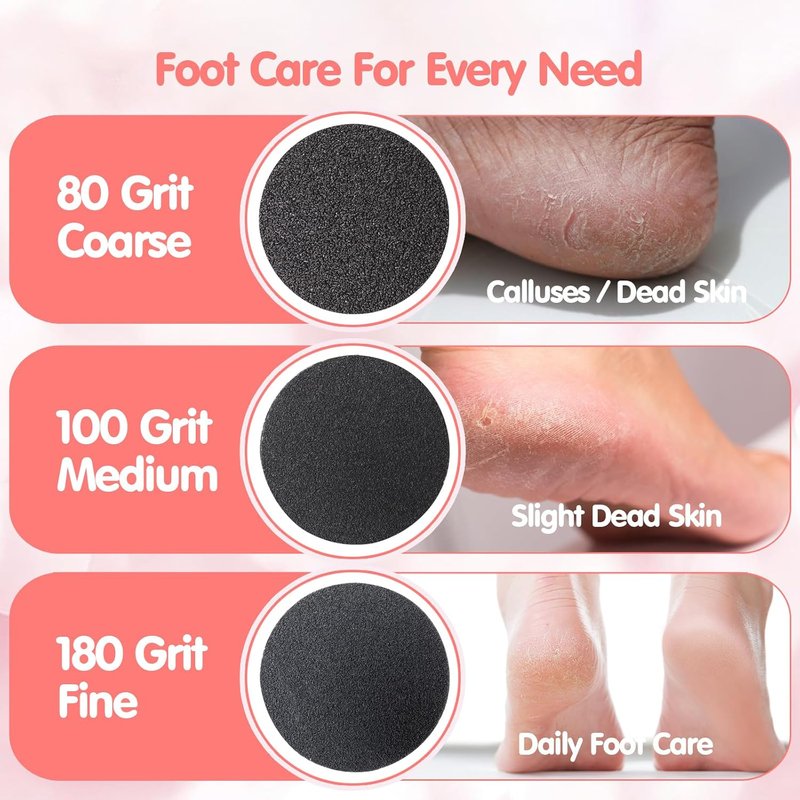 Self-Adhesive Foot File Replacement Pads - 180PCS Sandpaper Discs with 80/100/180 Grit for Smooth Feet
