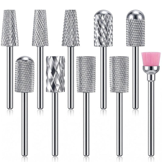 Honoson 10 Pcs Nail Drill Bits Set, 3/32 Inch Cuticle Tungsten Carbide Bit for Nail Drill Nails, File Remove Acrylic Gel Polish Manicure Pedicure Tool for Salon Home Supplies(Silver)