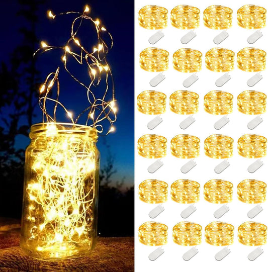 Skiennix 24 Pack Mini Fairy Lights - Battery Operated 20 LED Warm White String Lights, 6.6ft for Weddings & Crafts
