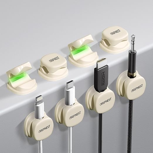 Cord Organizer [Fast Lock] 8 Pack GRIPNEST White Spring Cable Management [Easy Grip] Cable Holder Clips, Strong Adhesive Charging Cord Organizer for Nightstand, Desk, Home, Office, Car.