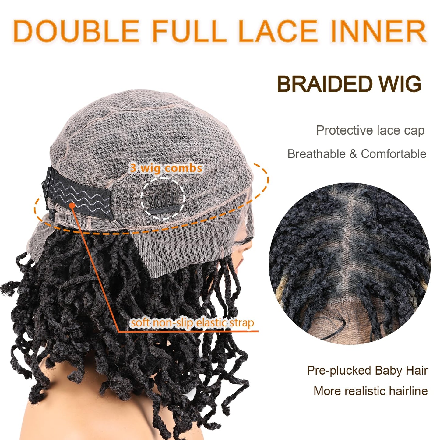 YOKABOOM Black Full Lace Box Braid Wig with Babyhair Natural Hairline 14 Inch Natural Wavy Box Braid Style Lace Braided Wig with Square Design for Black Women 1B
