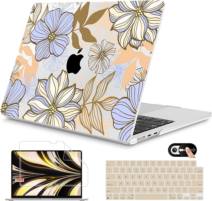 Mektron for 2026 MacBook Air 13-inch M5 Laptop Case A3449 with 13.6-inch Liquid Retina Display Fits 2025 A3240 M4 2024 A3113 M3 2023 A2681 M2 Printed Hard Shell for MacBook Air 13.6", Abstract Floral
