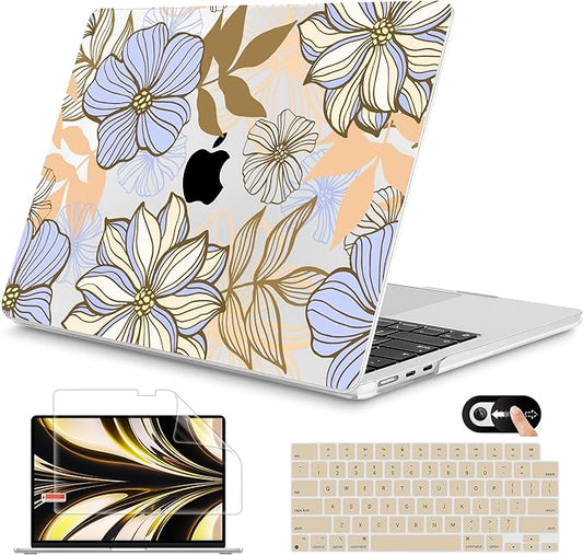 Mektron for 2026 MacBook Air 13-inch M5 Laptop Case A3449 with 13.6-inch Liquid Retina Display Fits 2025 A3240 M4 2024 A3113 M3 2023 A2681 M2 Printed Hard Shell for MacBook Air 13.6", Abstract Floral