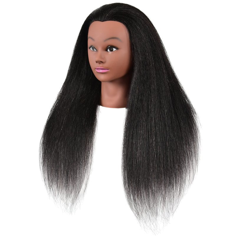 LOHXINHAIR 30 Inch 100% Real Human Hair Mannequin Head Manikin Manican Training Doll Head with Stand for Hairdresser Practice Braiding Styling Bleaching Dyeing Curling Cutting Dark Black