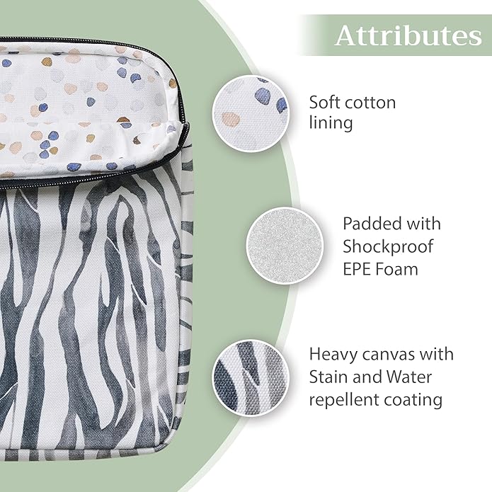 Maison d'Hermine Laptop Bag with Pocket Upto 13.5 inch Stain and Water Repellent Cotton Canvas Spring Summer (Zebra)