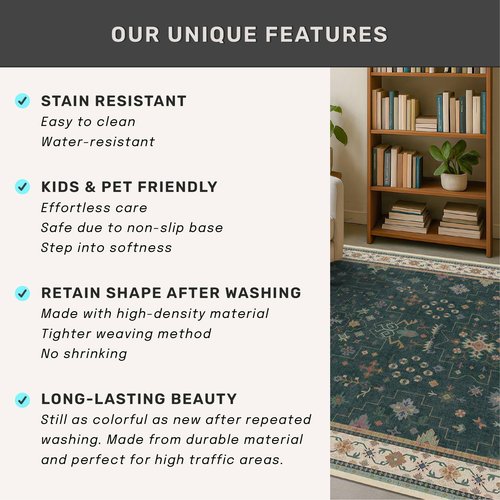 Hazo Haus Dark Green Hallway Runner Rug 12 ft Long - Modern Vintage Boho Eclectic Floral with Brown Accent, Washable Low Pile Non-Slip Extra Long Wide Runner Rugs for Kitchen, 3x12