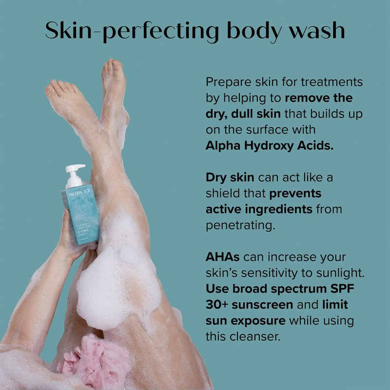 MEDIX 5.5 Glycolic Acid + Lactic Acid Exfoliating Body Wash Gel | KP Bump Eraser | AHA Exfoliant Skin Care Body Cleanser | Keratosis Pilaris & Acne | Anti Aging AHA Foaming Body & Face Wash, 15 Fl Oz