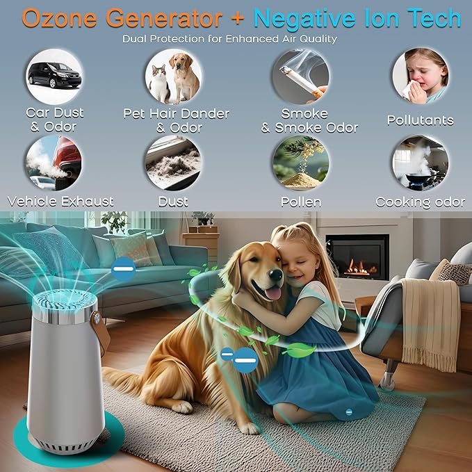 PUVIDJUT 2 in 1 Car Air Purifier-Air Ionizer Plus Ozone Machine-Clean Odor,Dust,Smoke Smell for Car,Bathroom,Bedroom