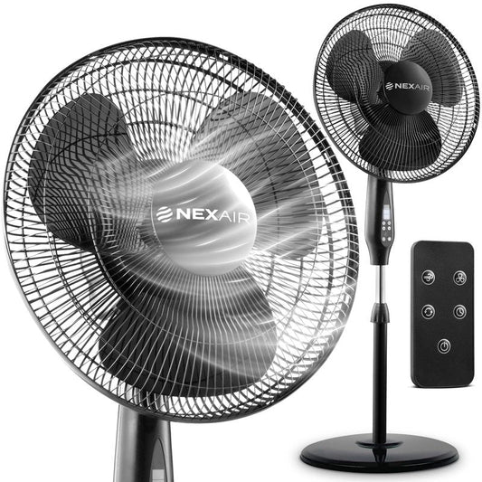 NEXAIR Oscillating 16 Inch Pedestal Stand Up Quiet Operating Room Fan With Remote Control, 3 Speed, with Adjustable Height, Standing Fan Great For Office & Living Room