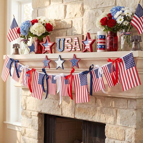 Chumia 4th of July American Flags Ribbon Banner - Patriotic Indoor/Outdoor Decoration, 6.56 ft