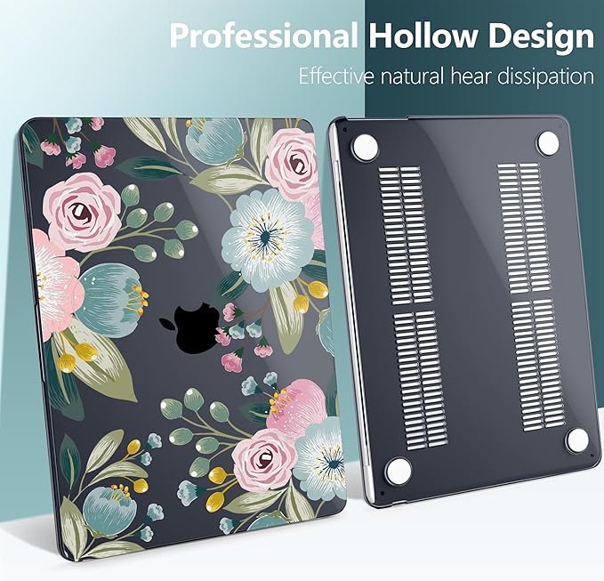 TWOLSKOO for M2 MacBook Air 13.6 Inch Case 2022 A2681 with Touch ID, Plastic Hard Shell Cover Screen Protector & Keyboard Trackpad Film 13 2022, Seamless Floral (A2681 M2)