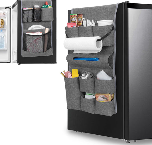Rexmica Mini Fridge Organizer - 14 Pocket Dust Cover Storage Bag for Home, Office & Dorm | Gray