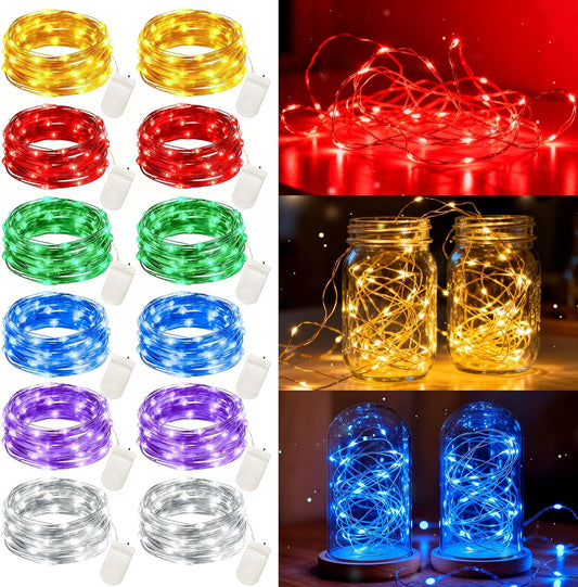 VOOKRY Fairy Lights - 12 Pack Battery Operated Mini Starry String Lights | 30 LEDs, 10 ft Silvery Copper Wire for Weddings, Parties, and Christmas Decor