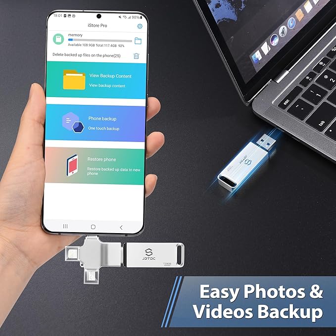 Photo-Stick-for-All-Devices Secure Auto Photo & Video Backup-USB-Stick for iPhone iPad Android Mac & PC – Multiport-Flash-Drive & Picture-Backup-Memory-Stick-Thumb-Drive (131072, MB)
