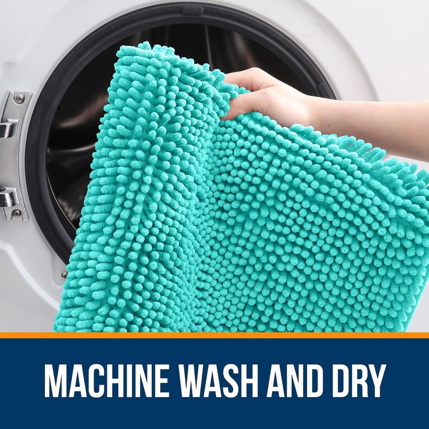 OLANLY Bath Rugs - Extra Soft Chenille, Quick-Dry & Absorbent | 24x16 Teal Machine Washable Mats