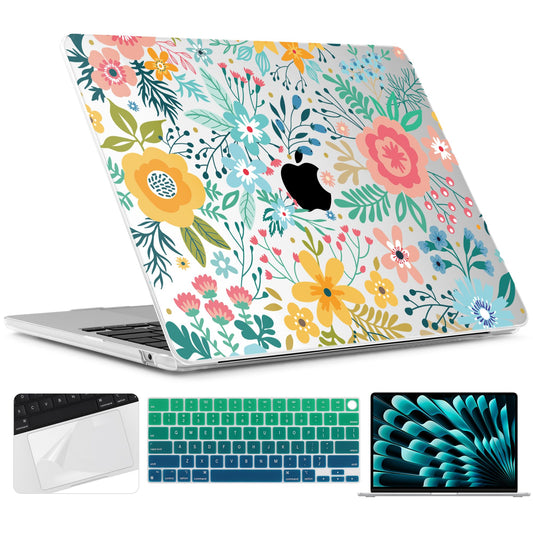 TWOLSKOO for MacBook Air 15 inch Case 2026 2025 2024 2023 Release M5 A3448 M4 A3241 M3 A3114 M2 A2941, Plastic Hard Shell & Screen Protector & Keyboard Cover & Trackpad Film, Abstract Flower