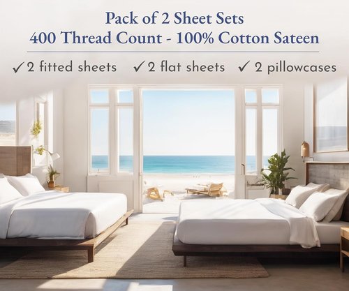 California Design Den Twin Sheets Set - 400 Thread Count 100% Cotton Sateen - Soft & Breathable, Indigo Dusty Blue