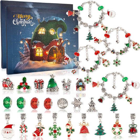 OuMuaMua Christmas Advent Calendar Bracelets - 24-Day DIY Jewelry Kit for Girls | 4 Bracelets & 44 Charms