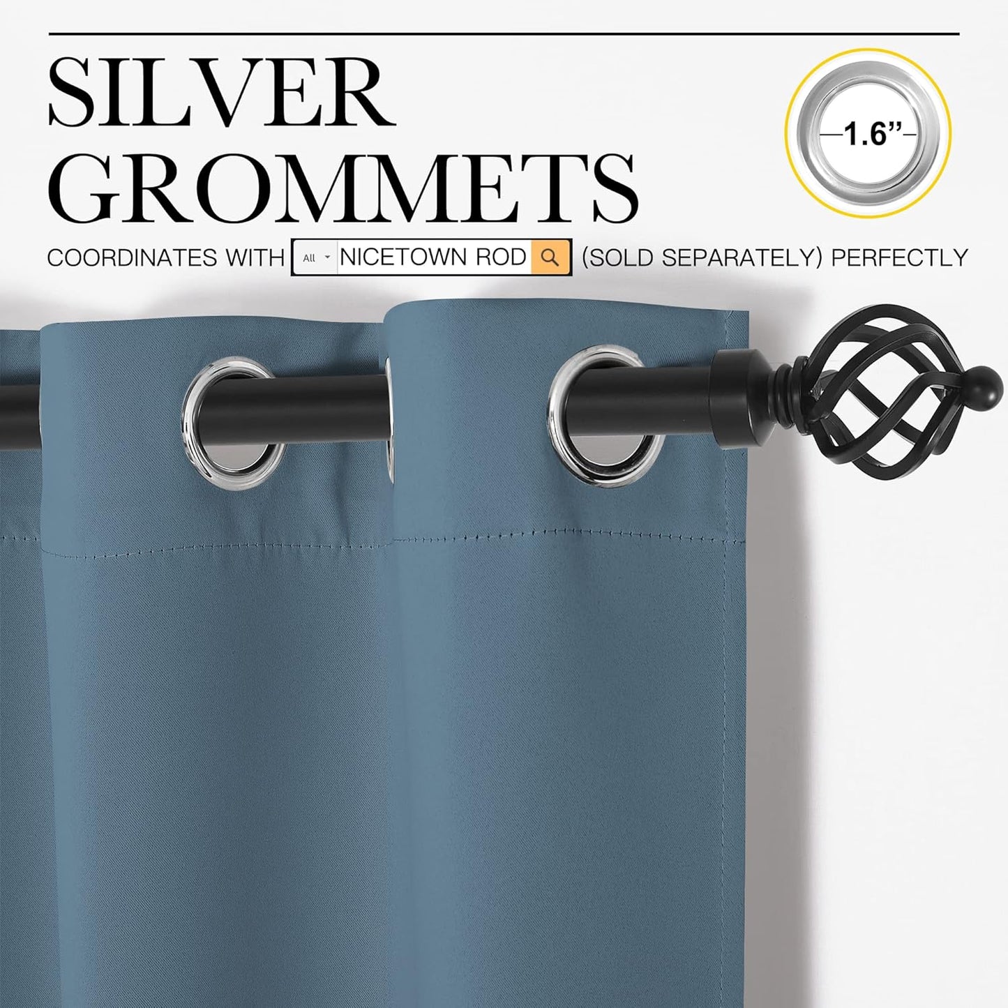 NICETOWN Smoky Blue Blackout Curtains - Thermal Insulated Drapes for Small Windows | 63" Length, 34" Wide, 2 Panels