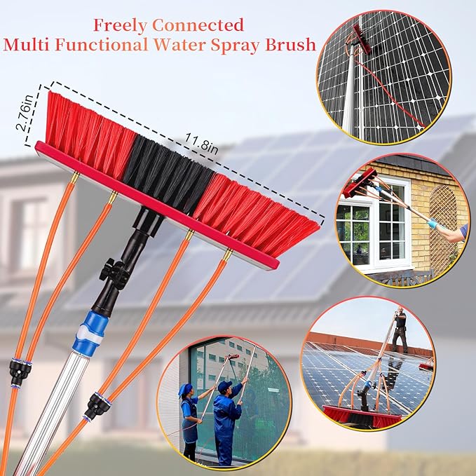 20 FT Water Fed Pole Kit Adjustable Solar Panel Cleaning Kit Cleaner Tool for Window Glass Roof Outdoor Glass Brush Window Washing Equipment (20ft)