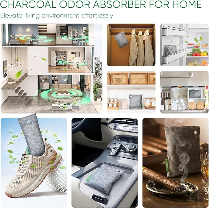 Innmily Activated Charcoal Odor Absorber, Odor Eliminator for Strong Odor,Bamboo Charcoal Air Purifying Bags for Shoe Home Car Closet Pet, Sneaker Deodorizer, Smoke Room Deodorizer(4 x 500g Large)