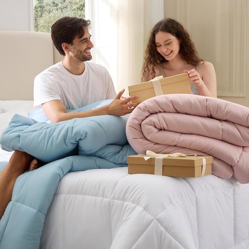 Bedsure Comforter Duvet Insert - Oversized King All-Season Quilted Bedding, GentleSoft Down Alternative, Light Spa Blue 116x98 Inches