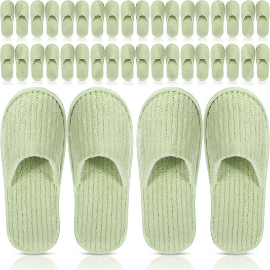 Panitay 20 Pairs Reusable Spa Slippers for Guests Washable House Slippers with Triple Layer Coral Fleece for Home Indoor Hotel Travel, Closed Toe(Grey, White)