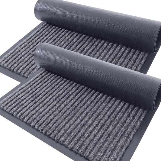 OLANLY Indoor Outdoor Front Door Mat - Waterproof Heavy Duty 2-Pack | 29.5 x 17 Inch, Easy Clean, Grey