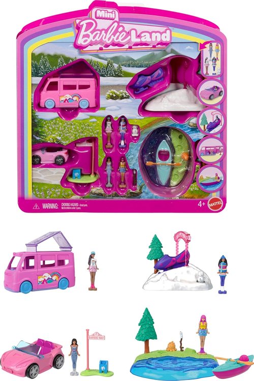 Barbie Mini BarbieLand 4-Pack | Doll & Toy Vehicle Set with Color-Change Surprise - 4 Dolls & Vehicles